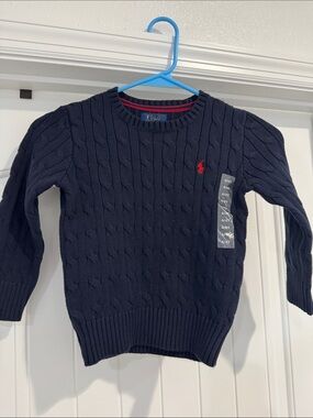 Polo by Ralph Lauren Navy Cable-Knit Sweater with Red Pony